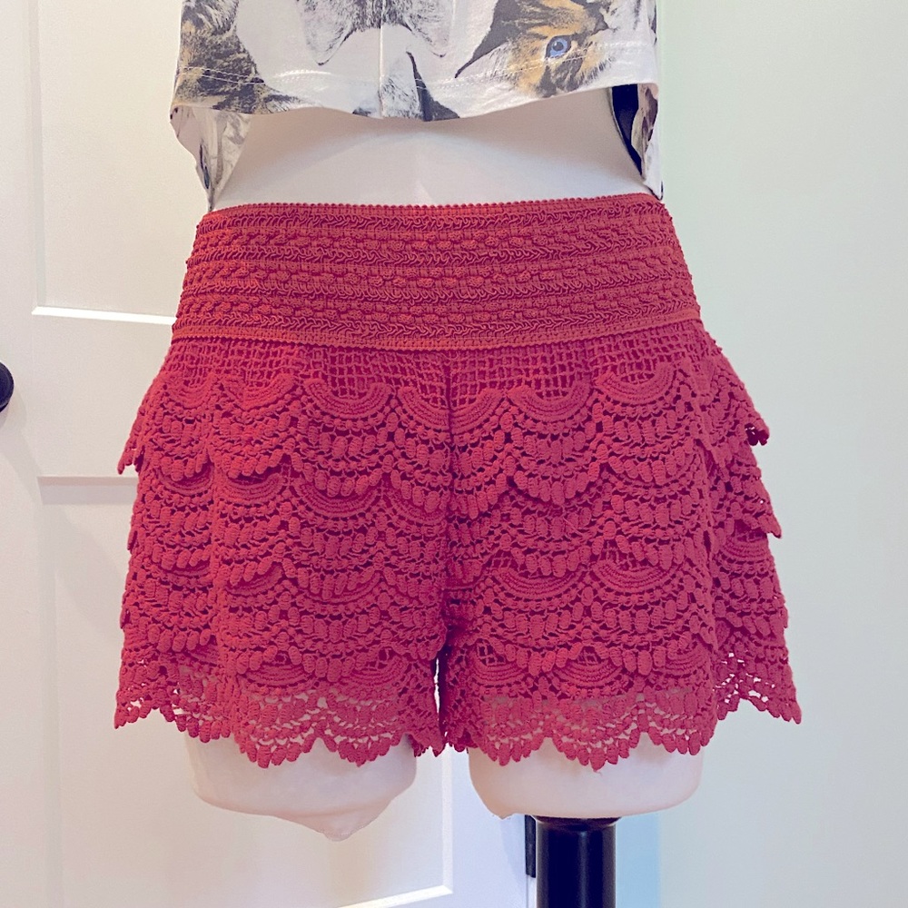 Jolt Bright Melon / Pink / Coral Crochet Lace Shorts - Size S